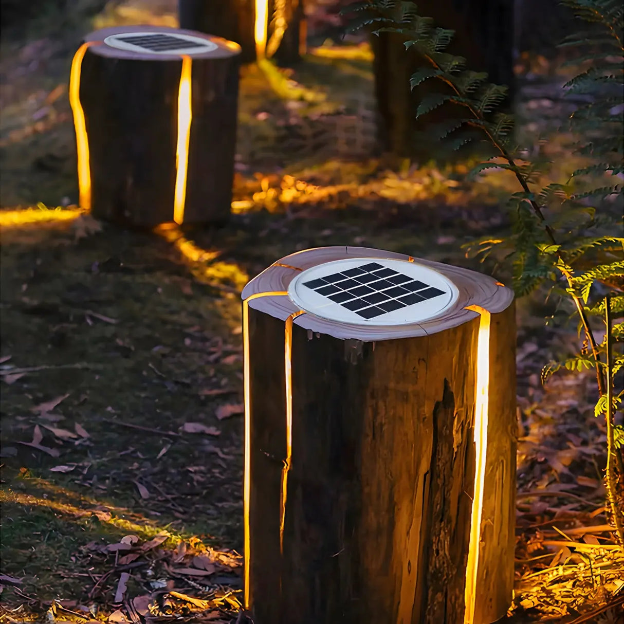 Rustic Simple Wood Solar Path Outdoor Decor Table Lamp Image - 3