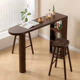 Rustic Slim Dark Brown Wood Oval Bar Table with Shelf Storage Image - 1