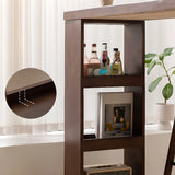 Rustic Slim Dark Brown Wood Oval Bar Table with Shelf Storage Image - 10