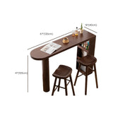 Rustic Slim Dark Brown Wood Oval Bar Table with Shelf Storage #size