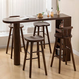 Rustic Slim Dark Brown Wood Oval Bar Table with Shelf Storage Image - 4