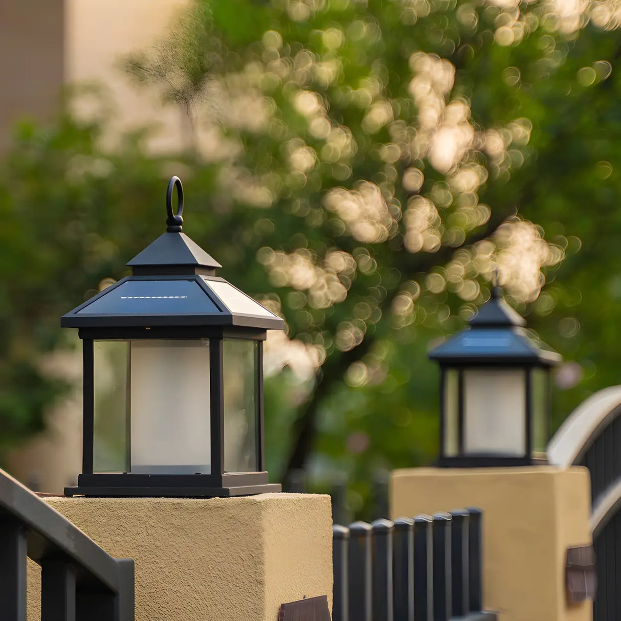 Rustic Solar Lantern Black Outdoor Garden Decor Lamp Image - 3