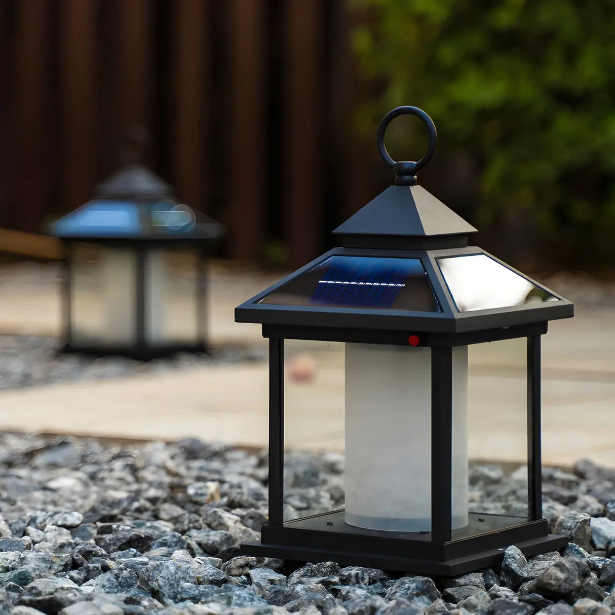 Rustic Solar Lantern Black Outdoor Garden Decor Lamp Image - 4