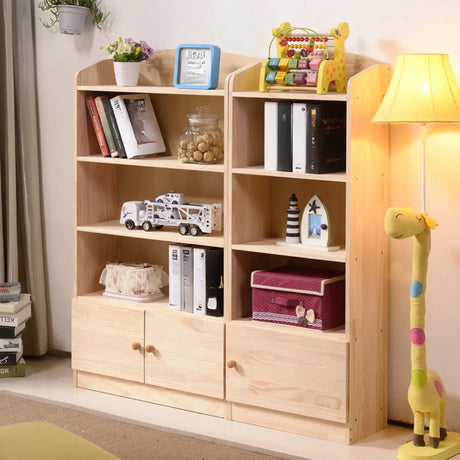 Rustic Solid Wood Closed Back Narrow Storage Bookcase Image - 1