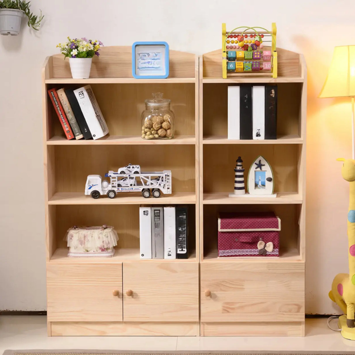 Rustic Solid Wood Closed Back Narrow Storage Bookcase Image - 4