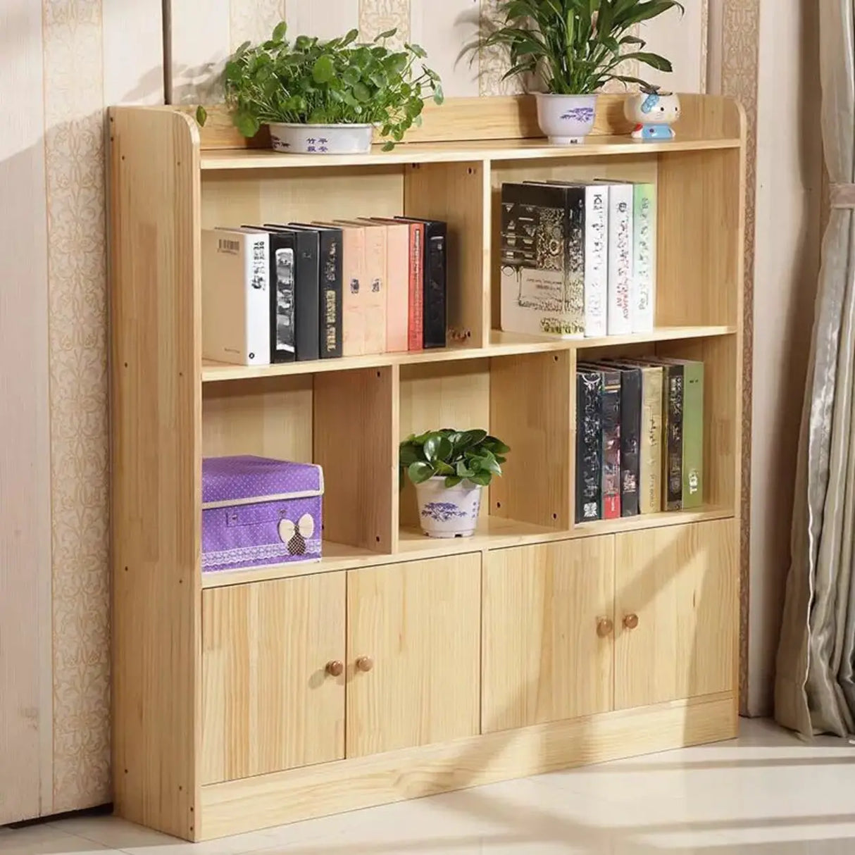 Rustic Solid Wood Closed Back Narrow Storage Bookcase Image - 8
