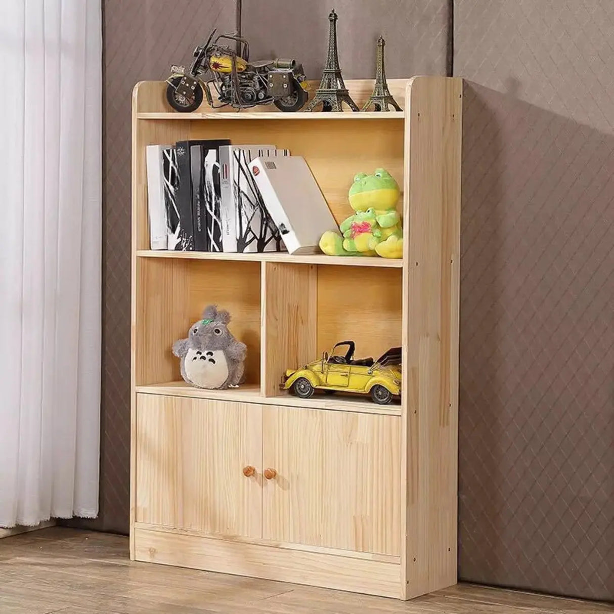Rustic Solid Wood Closed Back Narrow Storage Bookcase Image - 9