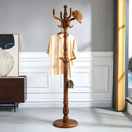 Rustic Spiral Solid Wood Brown Hooks Freestanding Hall Tree Image - 1