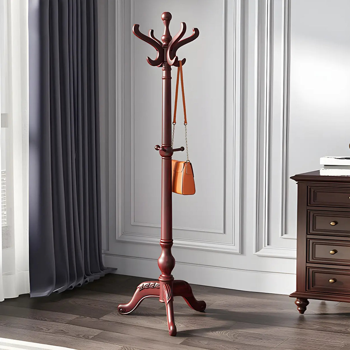 Rustic Spiral Solid Wood Brown Hooks Freestanding Hall Tree Image - 11