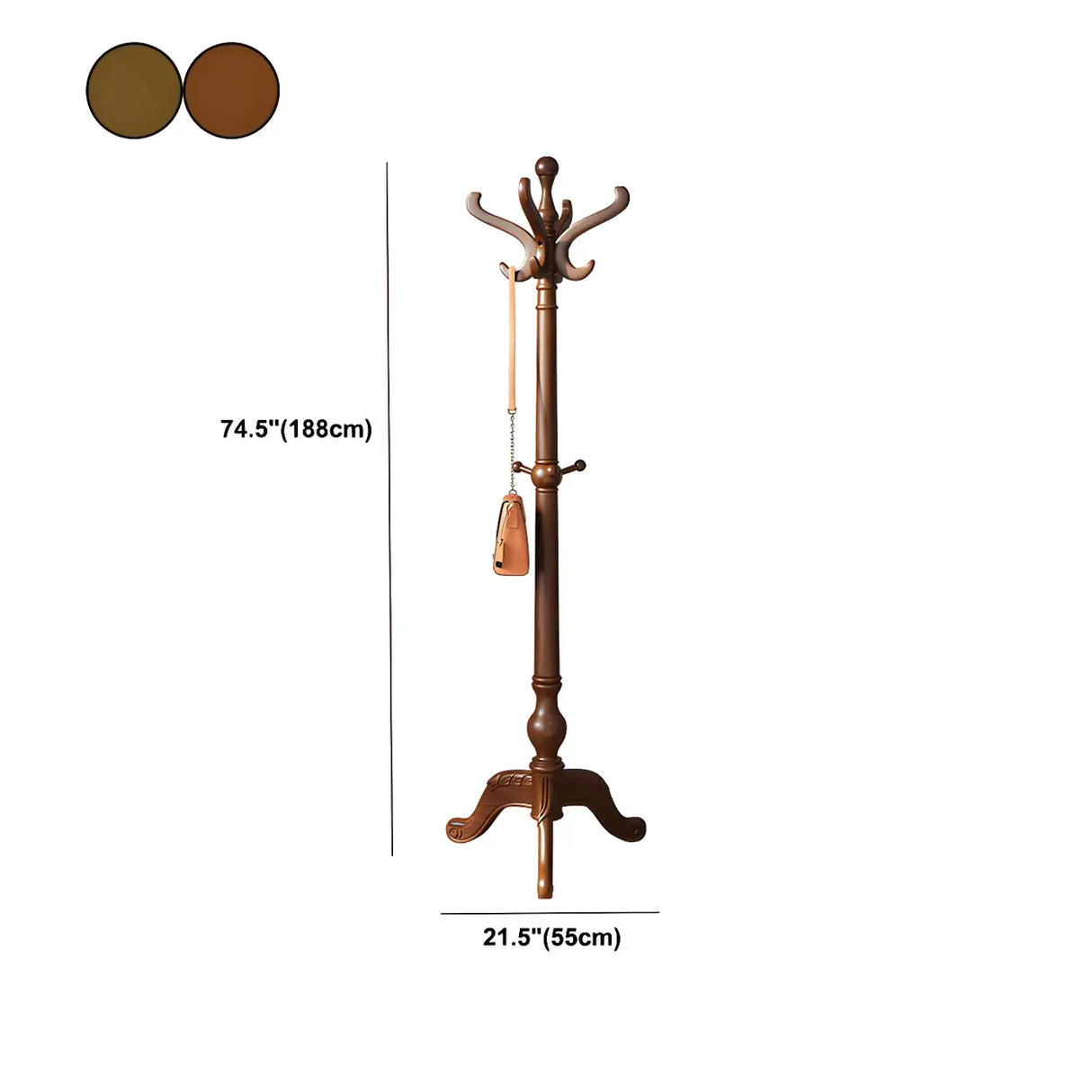 Rustic Spiral Solid Wood Brown Hooks Freestanding Hall Tree 