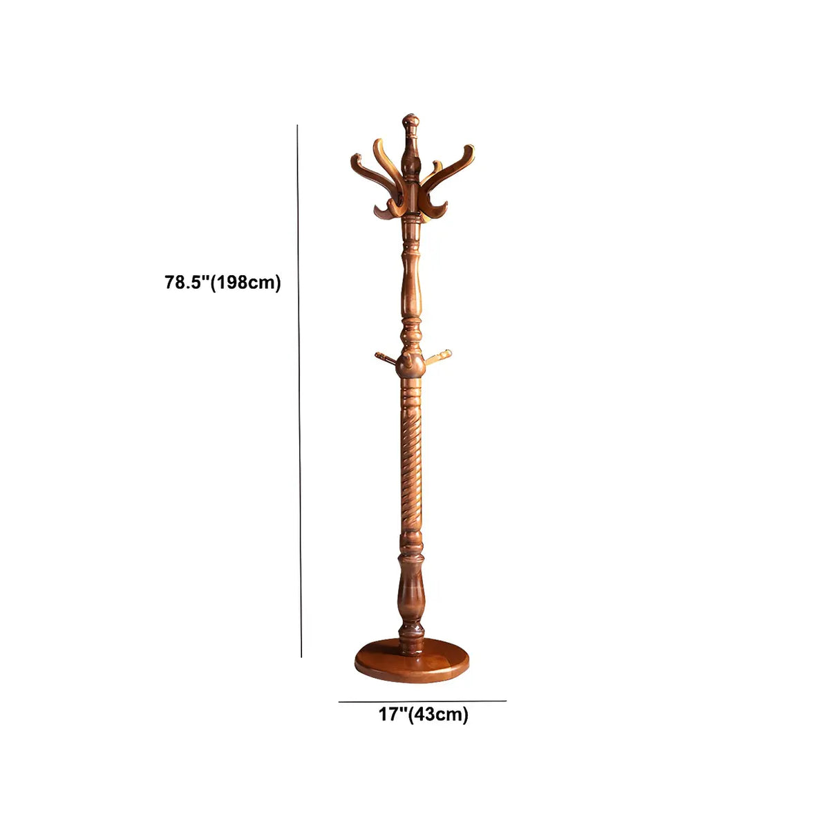 Rustic Spiral Solid Wood Brown Hooks Freestanding Hall Tree Image - 16