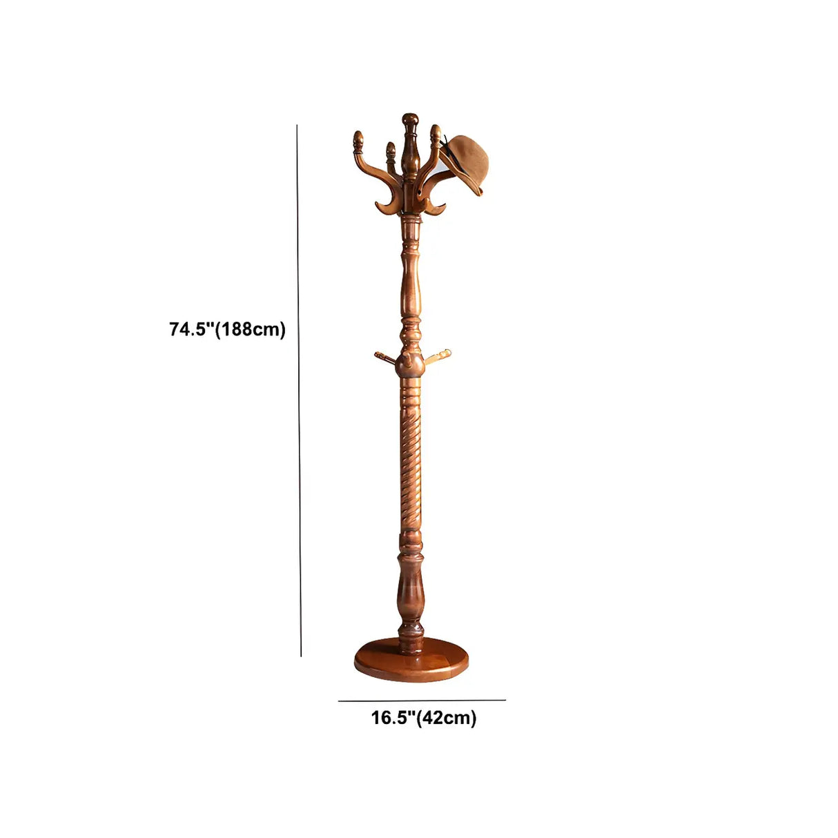 Rustic Spiral Solid Wood Brown Hooks Freestanding Hall Tree Image - 17