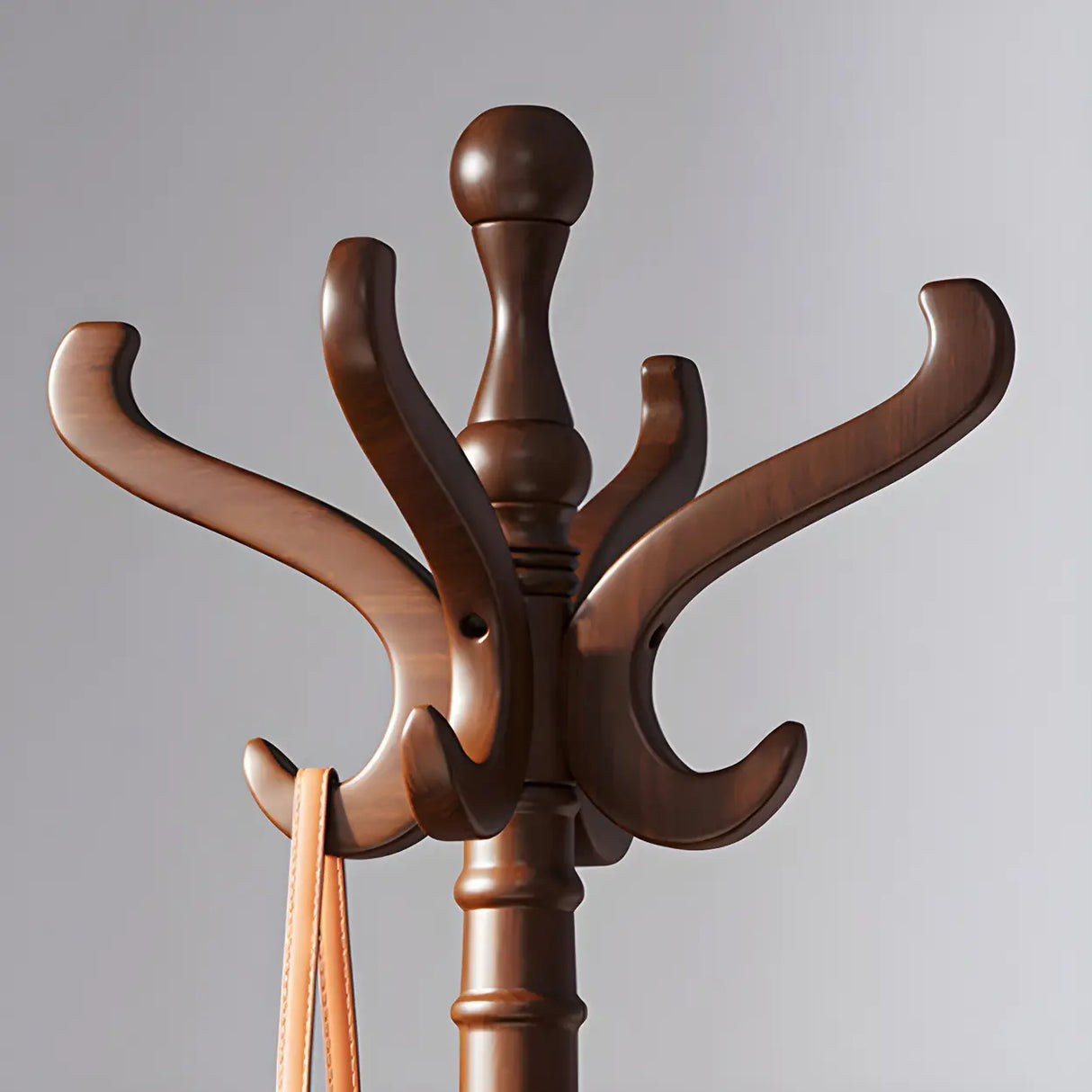 Rustic Spiral Solid Wood Brown Hooks Freestanding Hall Tree Image - 6