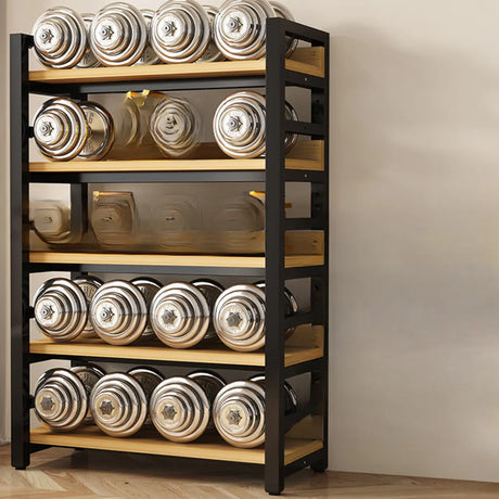 Rustic Steel Natural Wood Shelf Open Back Bookshelf Image - 1
