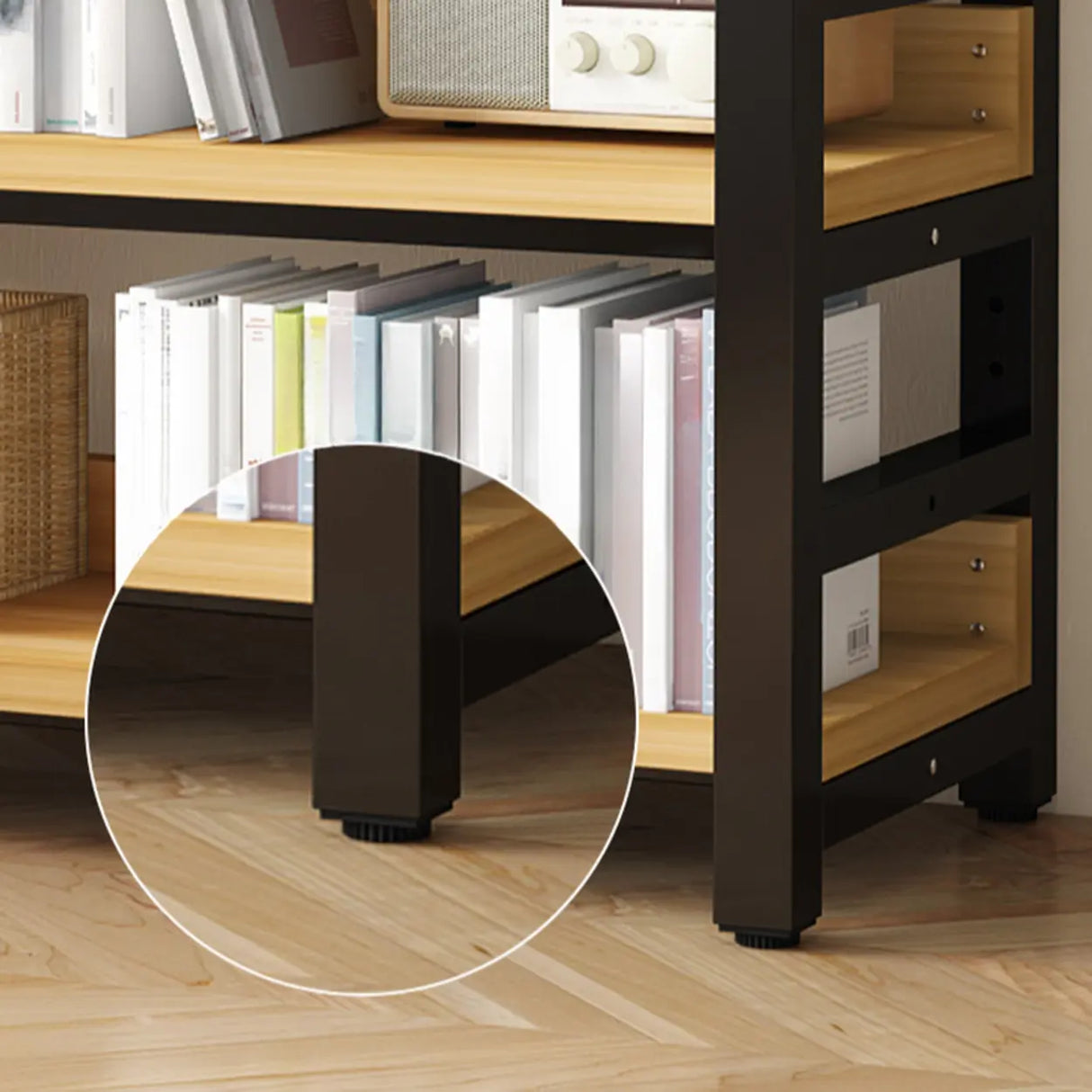 Rustic Steel Natural Wood Shelf Open Back Bookshelf Image - 10