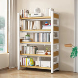 Rustic Steel Natural Wood Shelf Open Back Bookshelf Image - 12