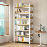 Rustic Steel Natural Wood Shelf Open Back Bookshelf Image - 14