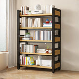 Rustic Steel Natural Wood Shelf Open Back Bookshelf Image - 15
