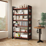 Rustic Steel Natural Wood Shelf Open Back Bookshelf Image - 2