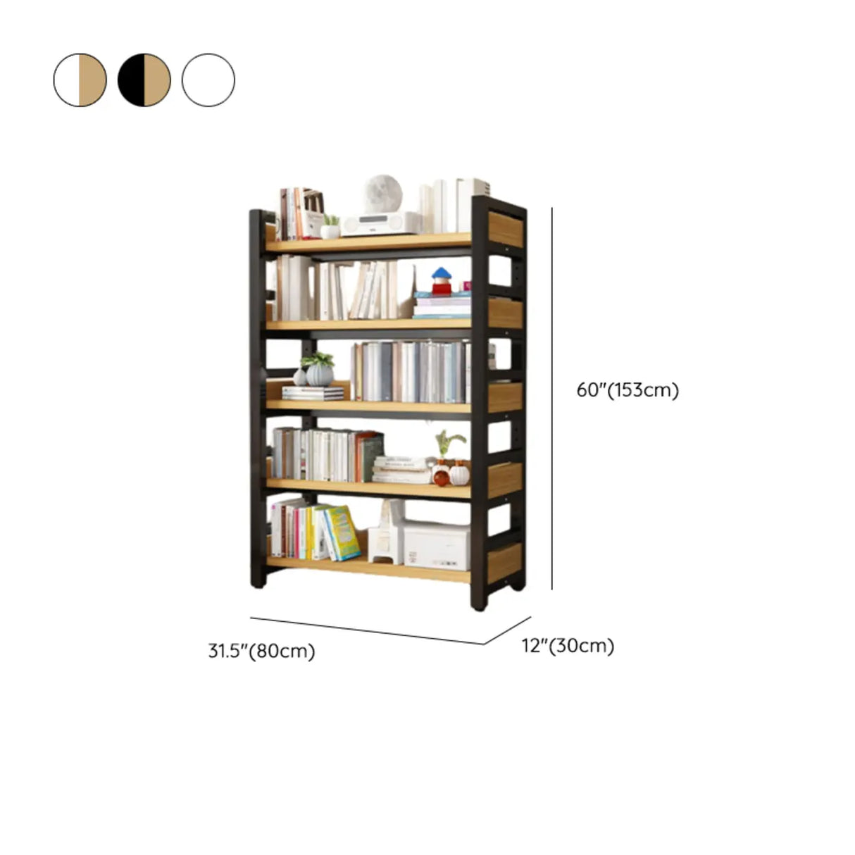 Rustic Steel Natural Wood Shelf Open Back Bookshelf Image - 20