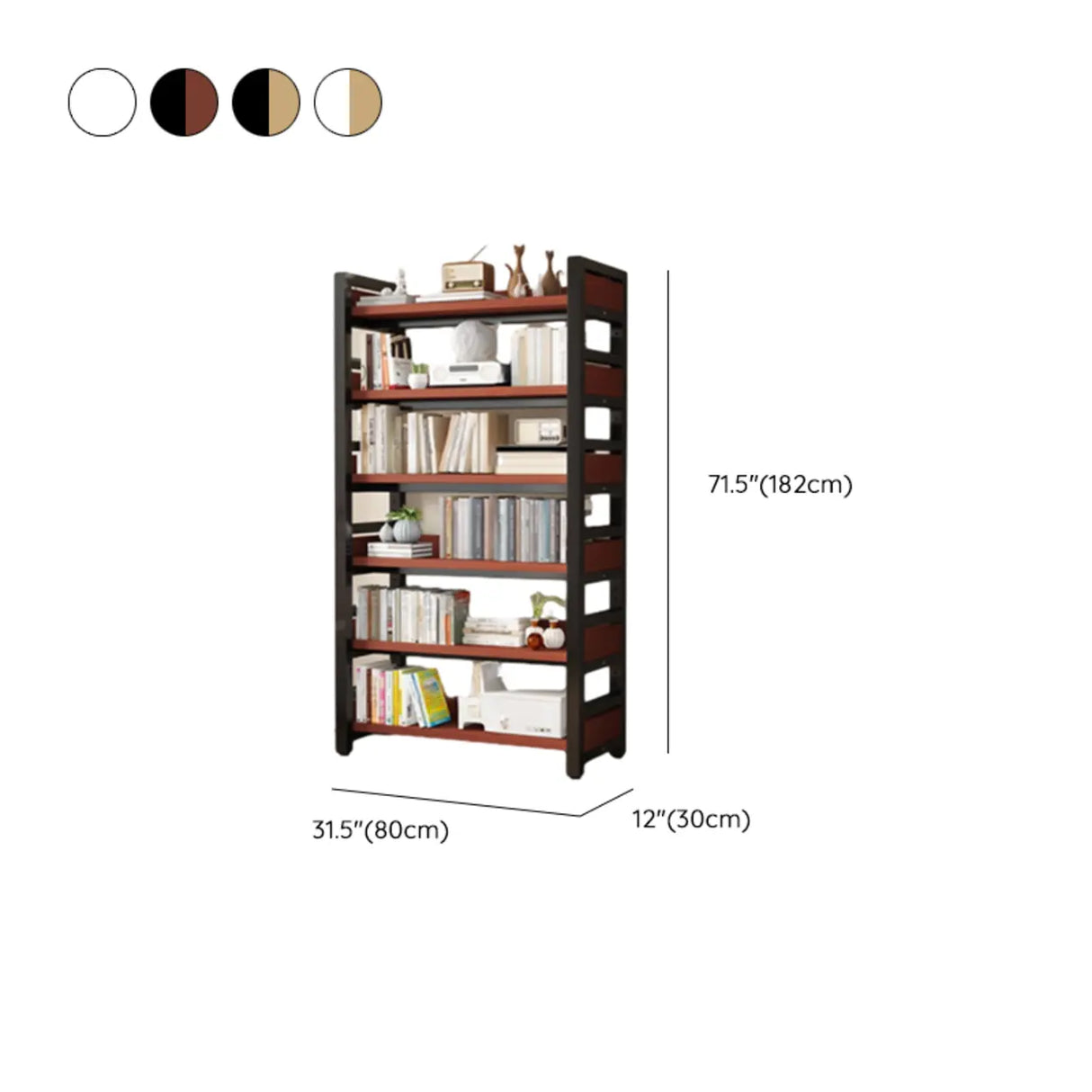 Rustic Steel Natural Wood Shelf Open Back Bookshelf Image - 21