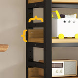 Rustic Steel Natural Wood Shelf Open Back Bookshelf Image - 6