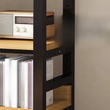 Rustic Steel Natural Wood Shelf Open Back Bookshelf Image - 8