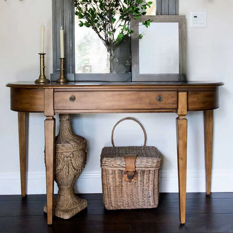 Rustic Storage Half-Moon Wooden Brown Console Table Image - 2