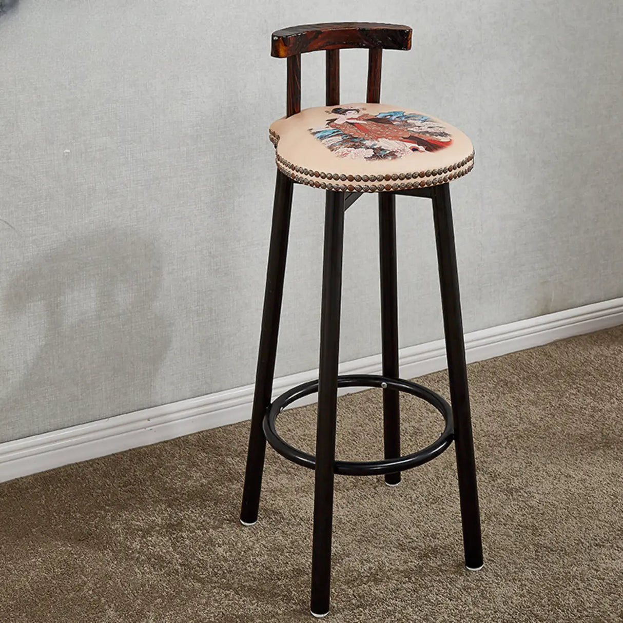 Rustic Swivel Multiple Colour Fabric Round Bar Stool Image - 2
