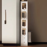 Rustic Tall Narrow Wood Bookcase with Glass Doors and Drawers Image - 10