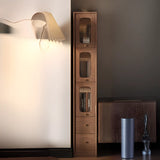 Rustic Tall Narrow Wood Bookcase with Glass Doors and Drawers Image - 14