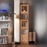 Rustic Tall Narrow Wood Bookcase with Glass Doors and Drawers Image - 24
