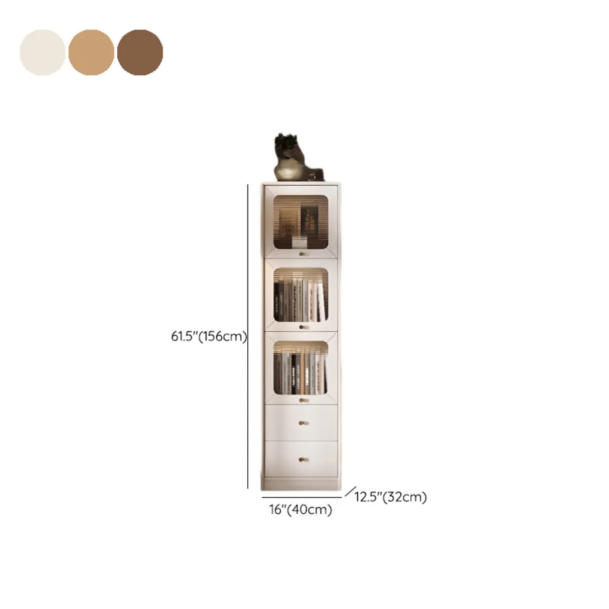 Rustic Tall Narrow Wood Bookcase with Glass Doors and Drawers Image - 27