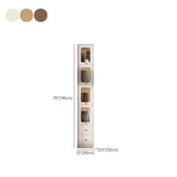 Rustic Tall Narrow Wood Bookcase with Glass Doors and Drawers Image - 29