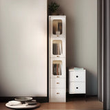 Rustic Tall Narrow Wood Bookcase with Glass Doors and Drawers Image - 4