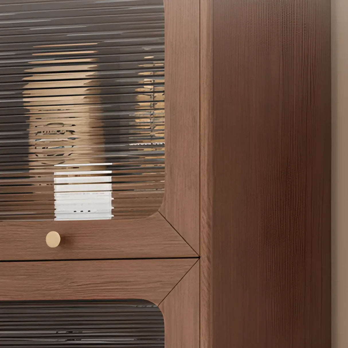 Rustic Tall Narrow Wood Bookcase with Glass Doors and Drawers Image - 7