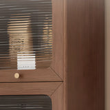 Rustic Tall Narrow Wood Bookcase with Glass Doors and Drawers Image - 7