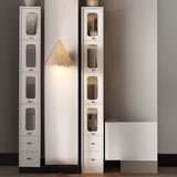 Rustic Tall Narrow Wood Bookcase with Glass Doors and Drawers Image - 8