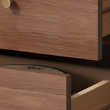 Rustic Tall Narrow Wood Bookcase with Glass Doors and Drawers Image - 9