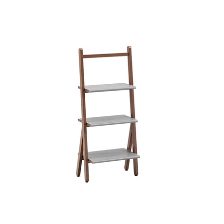 Rustic Timber Finish Ladder Vertical Display Bookshelf Image - 7