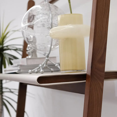 Rustic Timber Finish Ladder Vertical Display Bookshelf Image - 8