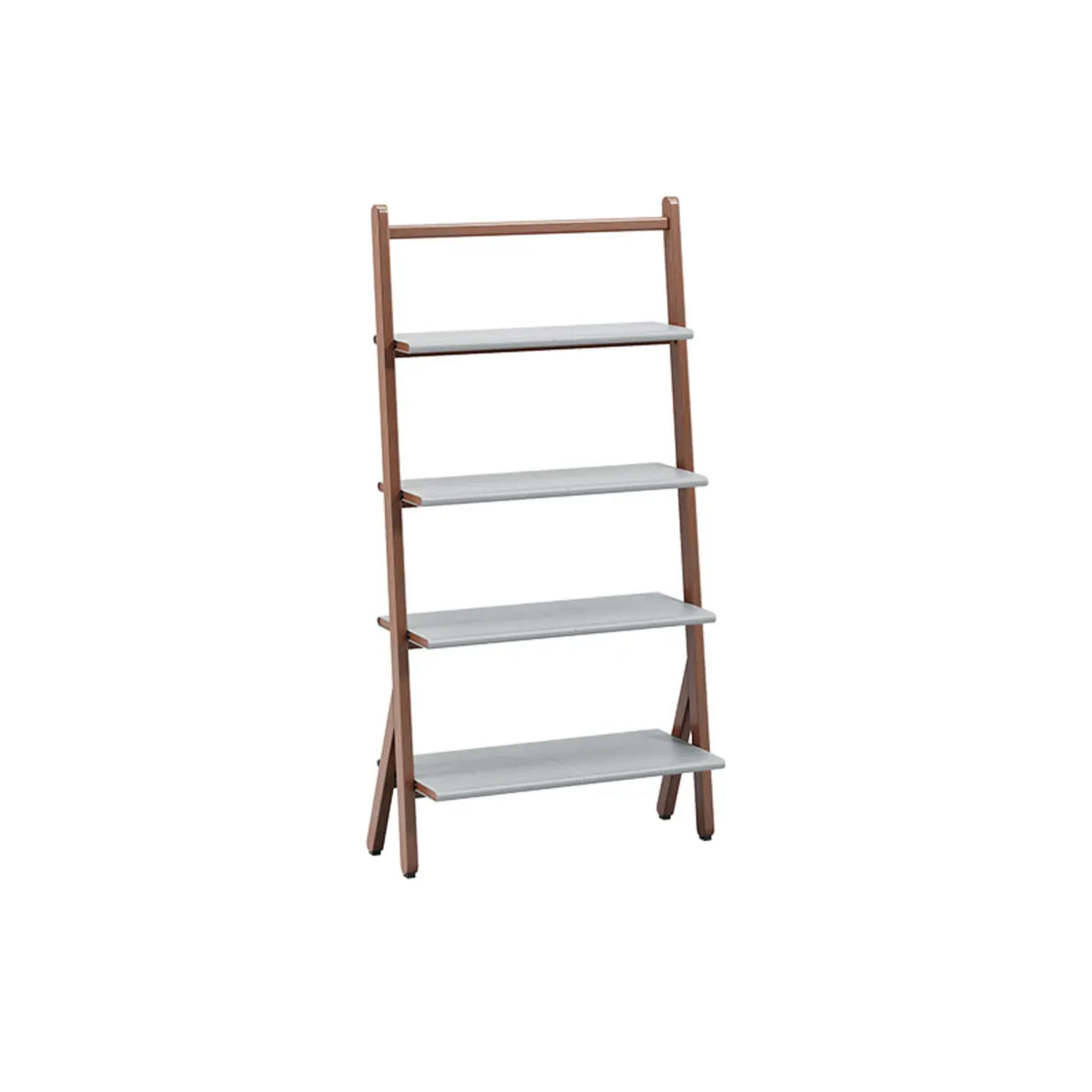 Rustic Timber Finish Ladder Vertical Display Bookshelf Image - 9