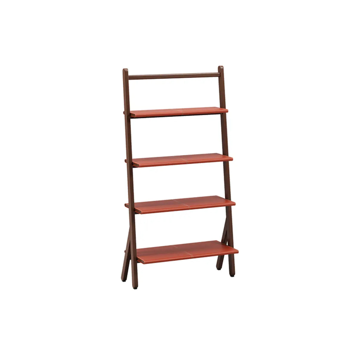 Rustic Timber Finish Ladder Vertical Display Bookshelf Image - 3