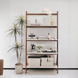 Rustic Timber Finish Ladder Vertical Display Bookshelf Image - 4