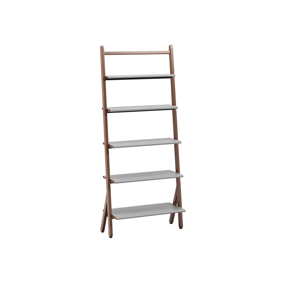 Rustic Timber Finish Ladder Vertical Display Bookshelf Image - 12