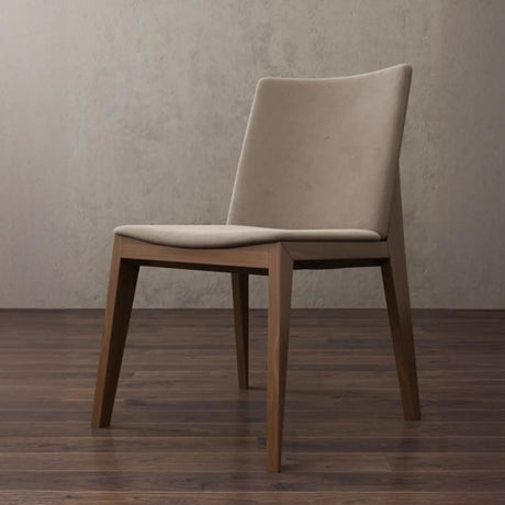 Rustic Upholstered Solid Back Wood Frame Dining Chair Image - 1