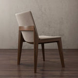 Rustic Upholstered Solid Back Wood Frame Dining Chair Image - 4