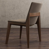 Rustic Upholstered Solid Back Wood Frame Dining Chair Image - 6