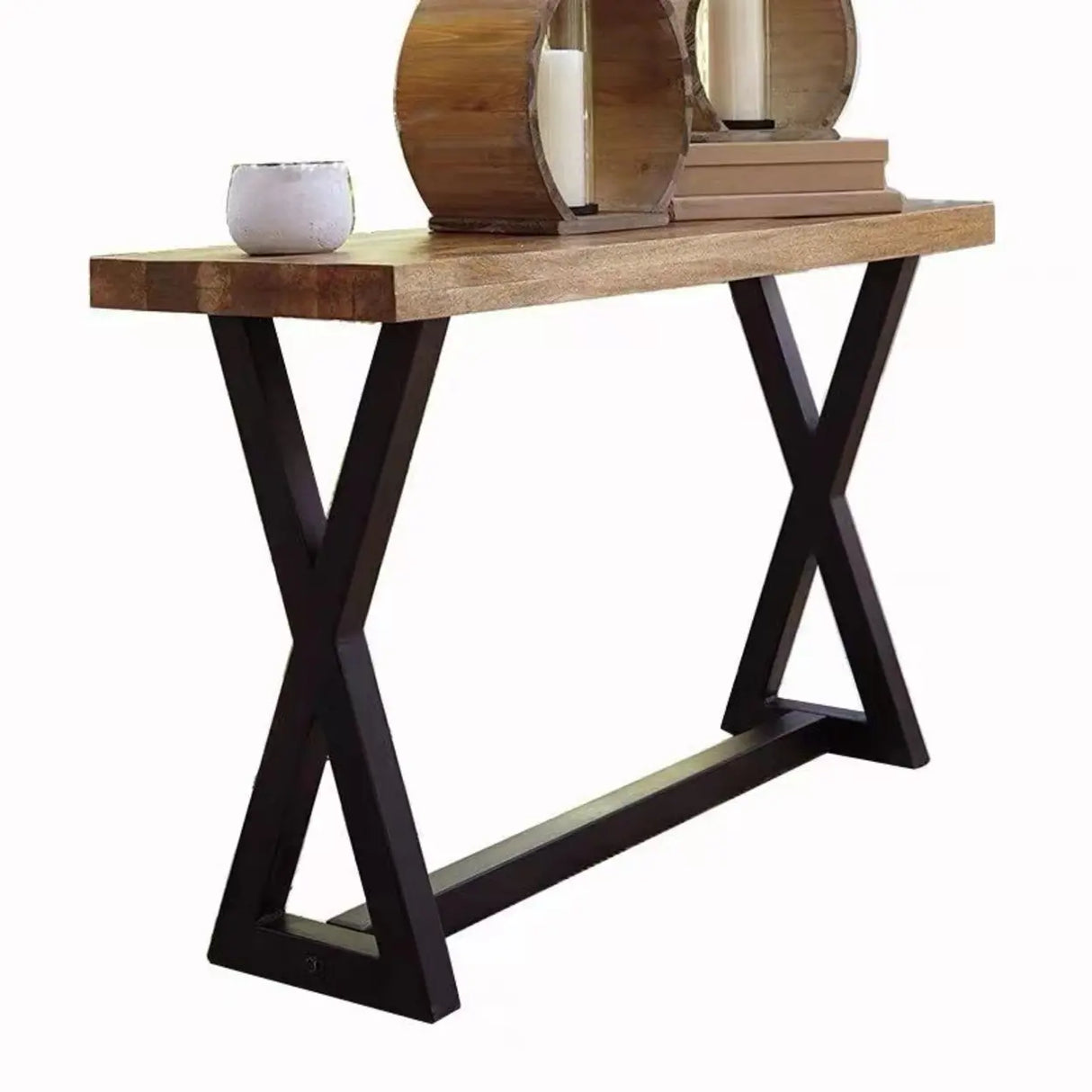 Rustic Versatile Trestle Base Wood Brown Console Table Image - 4