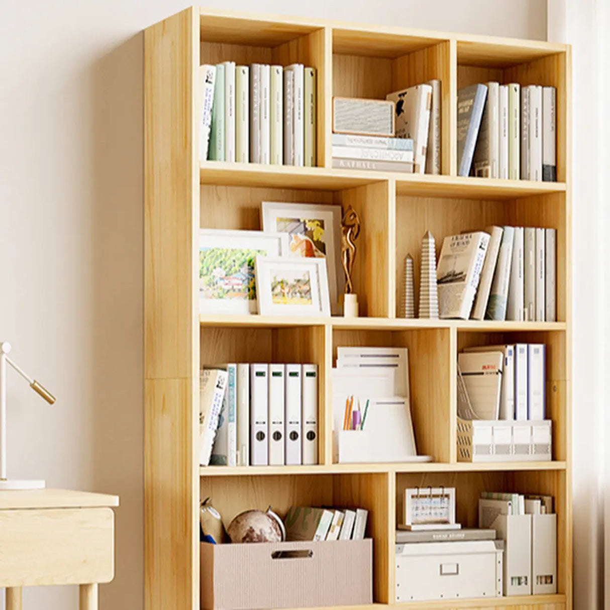Rustic Vertical Pine Wood 5 Shelves Display Bookcase Image - 10